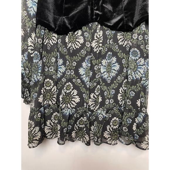 Velvet Vested Floral Babydoll Dress Womens Size S Long Sleeve Whimsical Goth - Picture 4 of 14